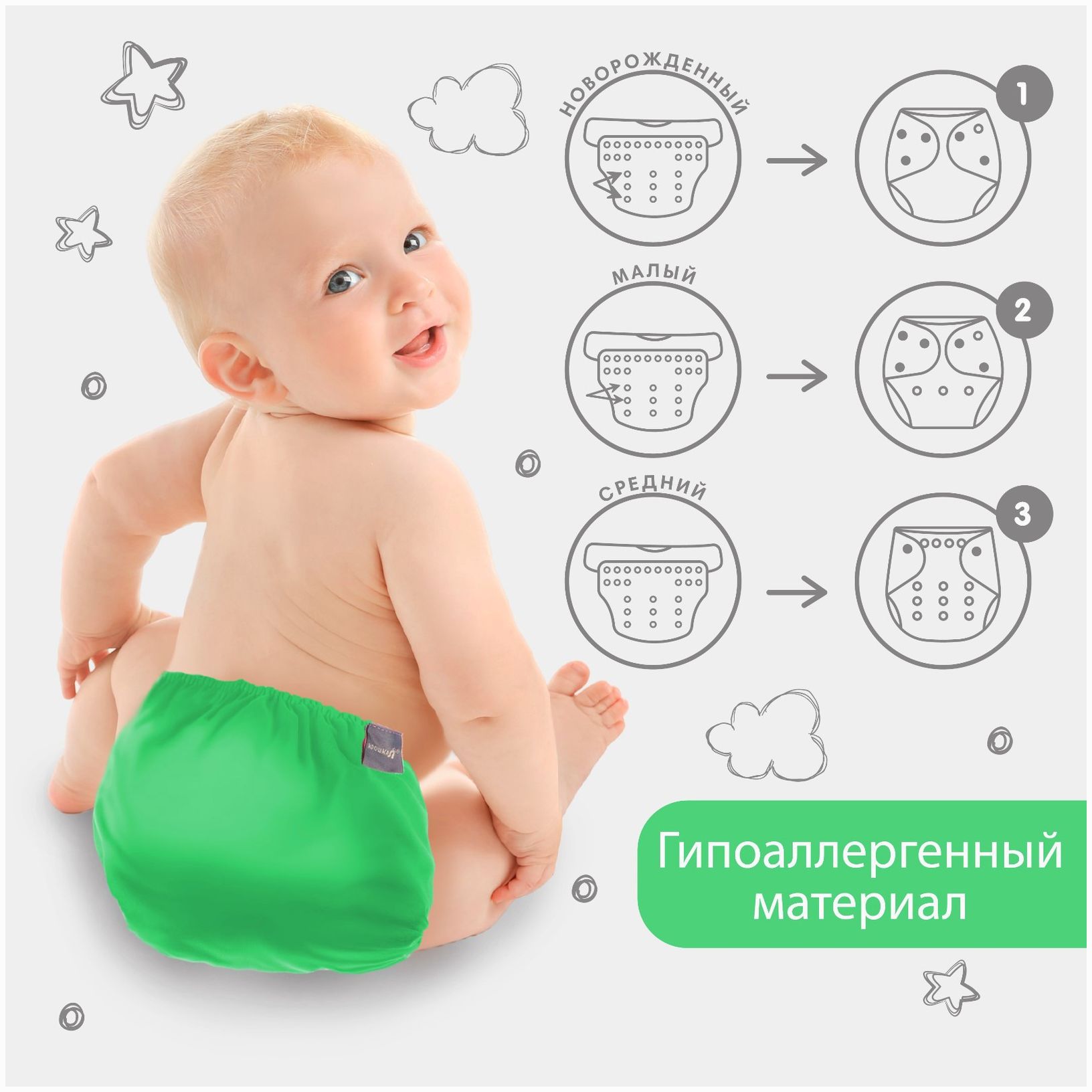Картинка Многоразовый подгузник, цвет зеленый (№7603277) от магазина Мир детей Товары для Новорожденных