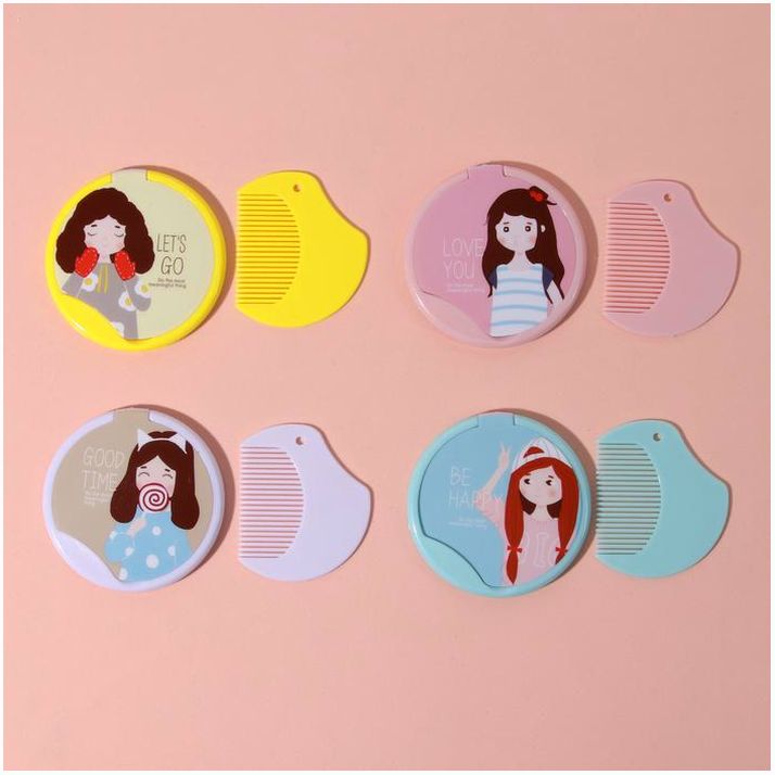 № 3733355 Зеркало складное «Девушки», с расчёской, d 8 см, рисунок МИКС