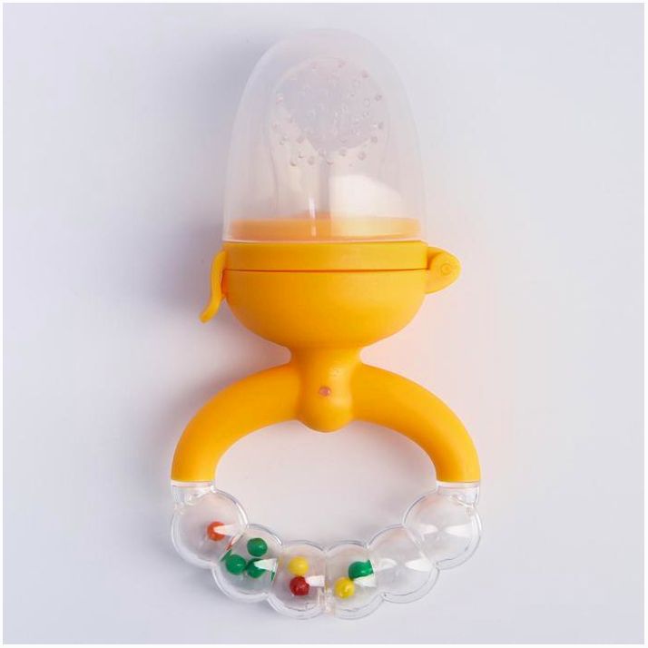 Ниблер с силикон. сеточкой, ручка-погремушка, вр. поршень, цвет оранжевый артикул анонс 4780631