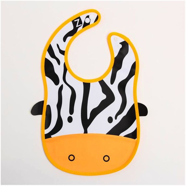№ 1026887 Нагрудник для кормления «Зебра» непромокаемый на кнопке, с карманом