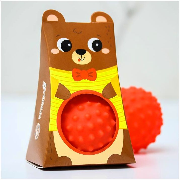 Картинка Развивающий тактильный мячик «Мишка», с пищалкой, 1 шт, Крошка Я (№4927171) от магазина Мир детей Товары для Новорожденных