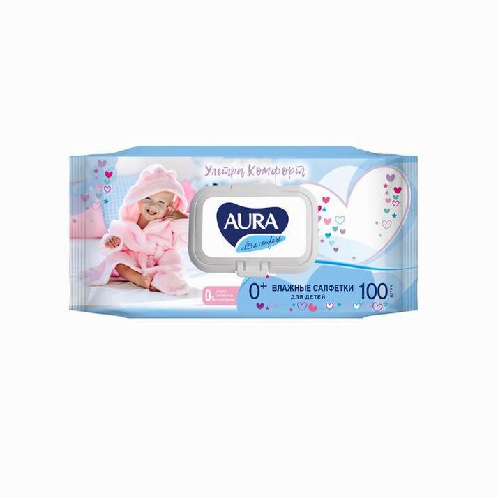 Влажные салфетки Aura Ultra Comfort, детские, МИКС, 100 шт. артикул анонс 784668