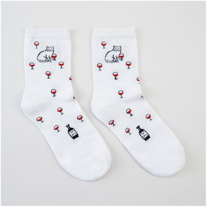 Носки женские «Киска с бокалом» цвет белый, размер 23-25 артикул анонс 6850309