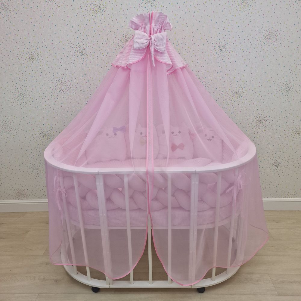 Балдахин с отделкой и оборкой с окантовкой (бязь/сеточка) + бант (бязь) артикул анонс 934_09