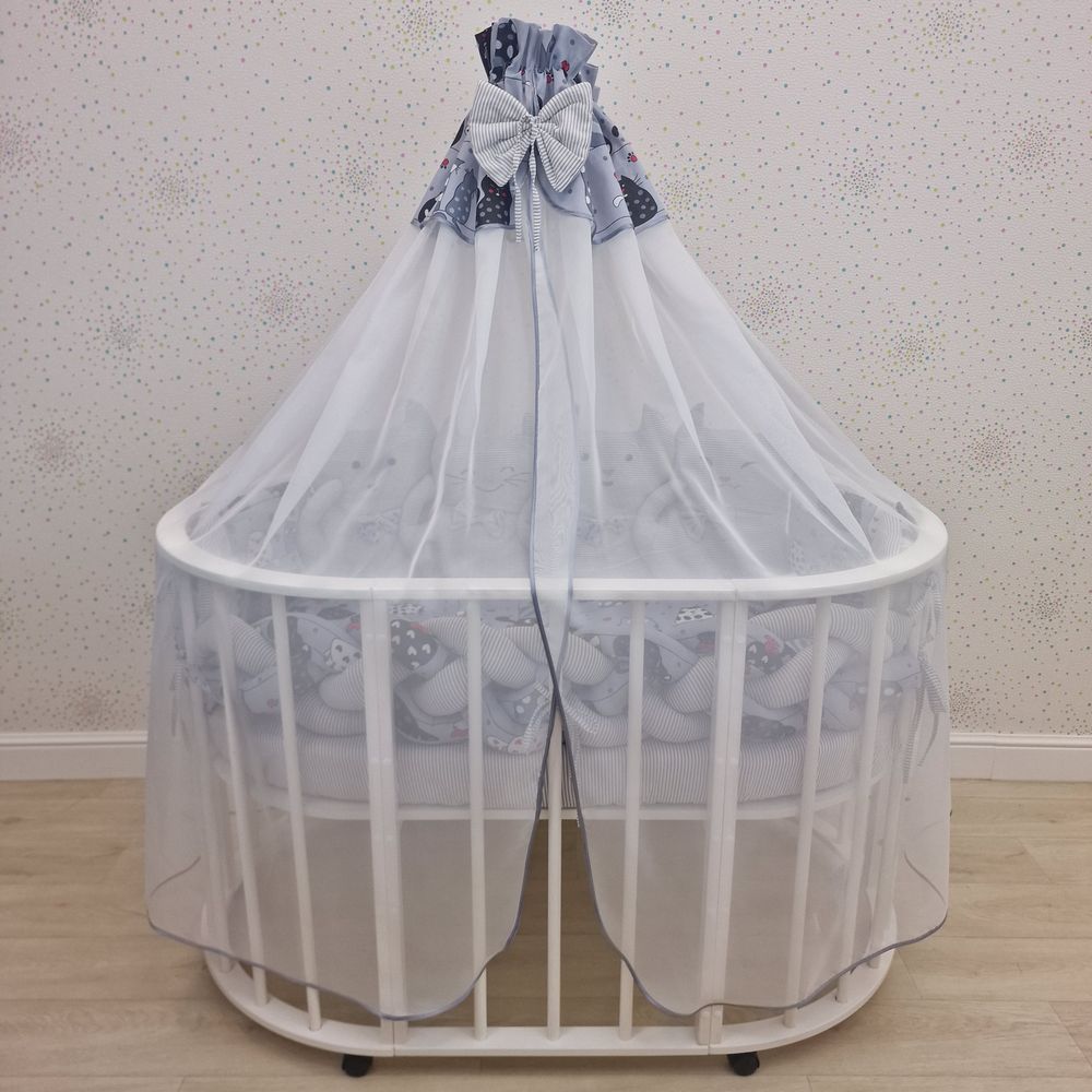 Балдахин с отделкой и оборкой с окантовкой (бязь/сеточка) + бант (бязь) артикул анонс 934_11