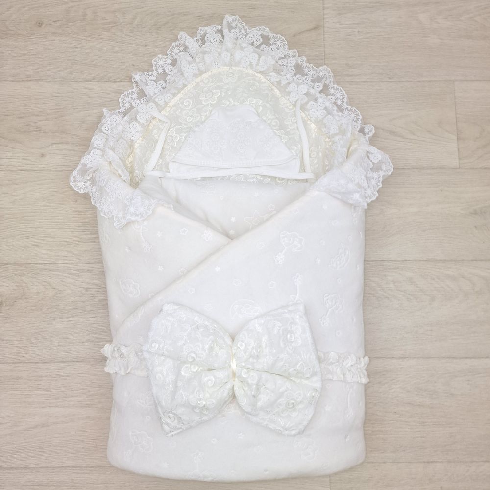 Комплект на выписку 4 пр: одеяло+уголок+чепчик+бант артикул анонс 1867в-0-1_к_11