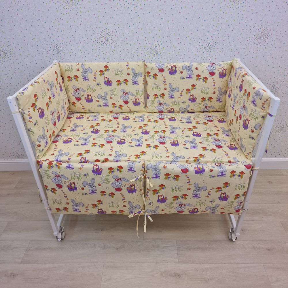 Бортик из 6 (0кв+6пр) подушек по всему периметру кроватки (бязь + синтепон) артикул анонс 973