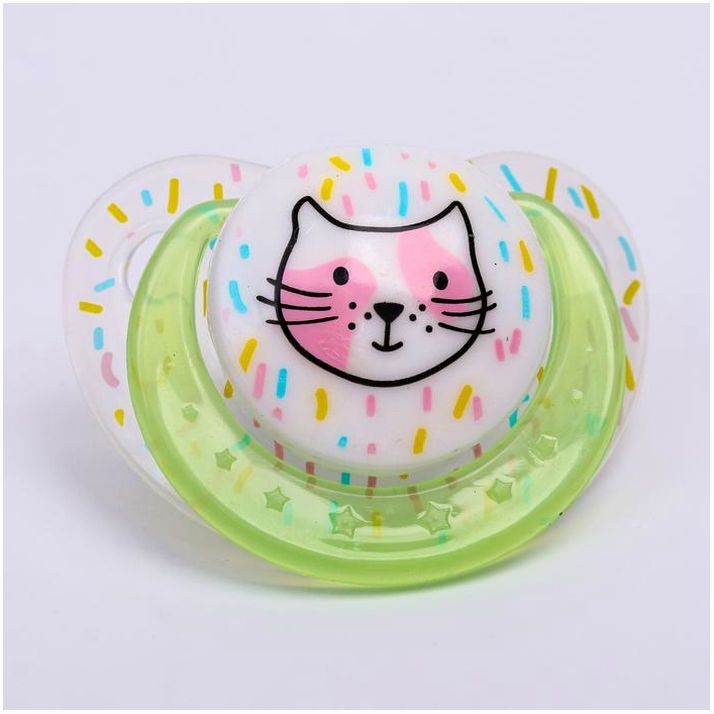 Соска-пустышка ортодонтическая, силикон, от 3 мес., «Кошечка», цвет зеленый артикул анонс 4770916