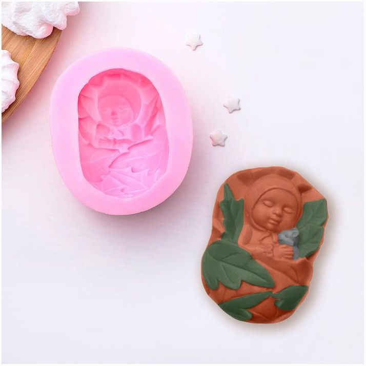 Молд силиконовый «Малыш под лепестками», 8,5?7 см артикул анонс 2389093