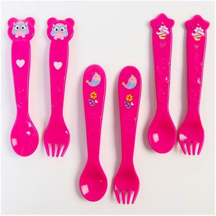 Набор для кормления: ложка и вилка «Для Малышки», от 5 мес., фуксия МИКС артикул анонс 4822603
