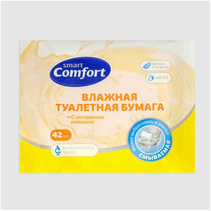 Влажная туалетная бумага Comfort smart с ромашкой, 42 шт. артикул анонс 7183729