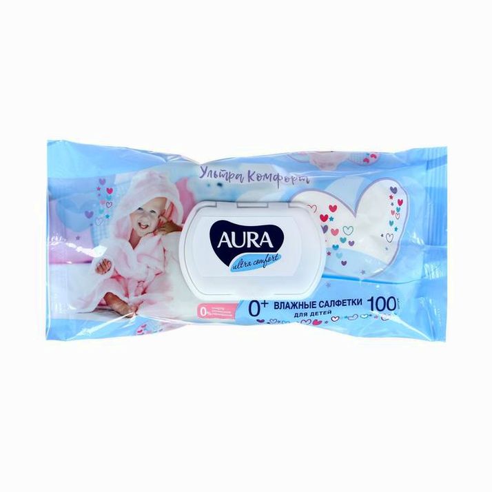Влажные салфетки Aura Ultra Comfort, детские, гипоаллергенные, 100 шт. артикул анонс 1226211