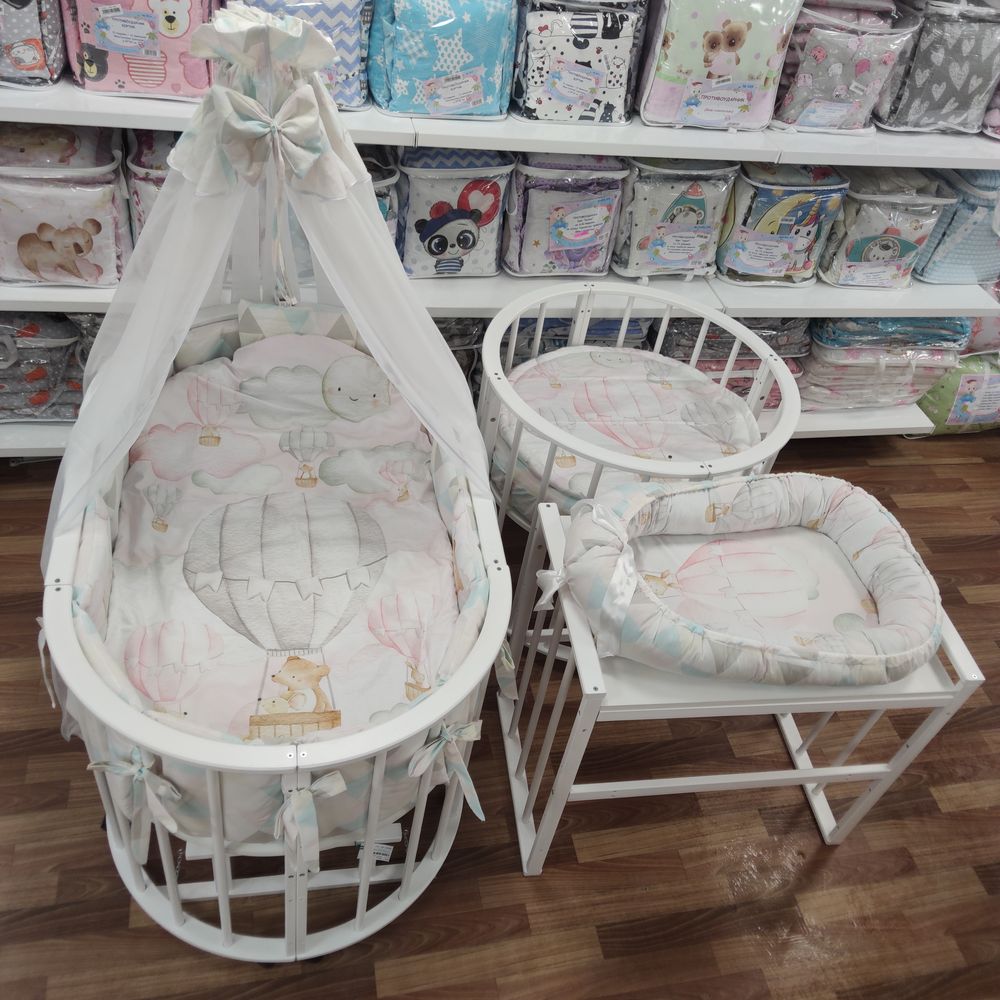 КПБ 21 пр (балдахин + борт + пододеяльник + 2 одеяла + навол + подуш + 2 прост + гнездо (бязь) 12кв артикул анонс 1151-О-1_03