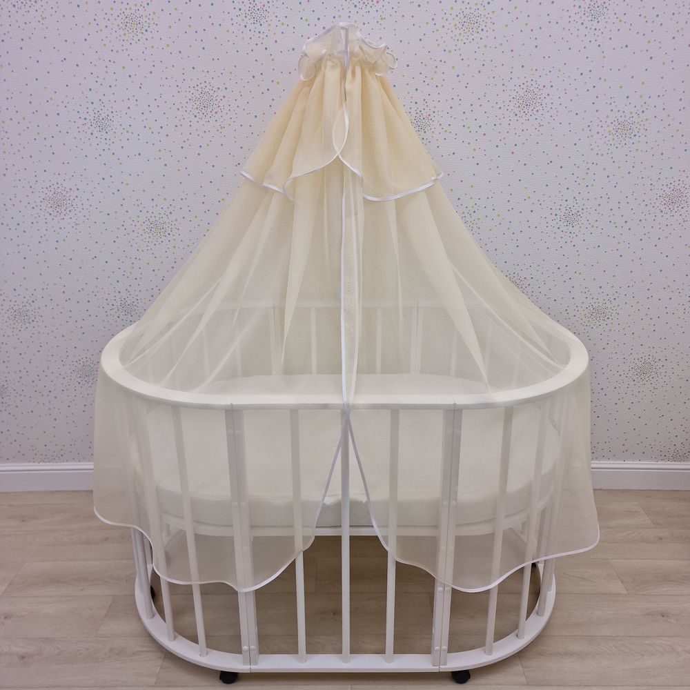 Балдахин с отделкой и оборкой с окантовкой (бязь/сеточка) + бант (бязь) артикул анонс 934_26