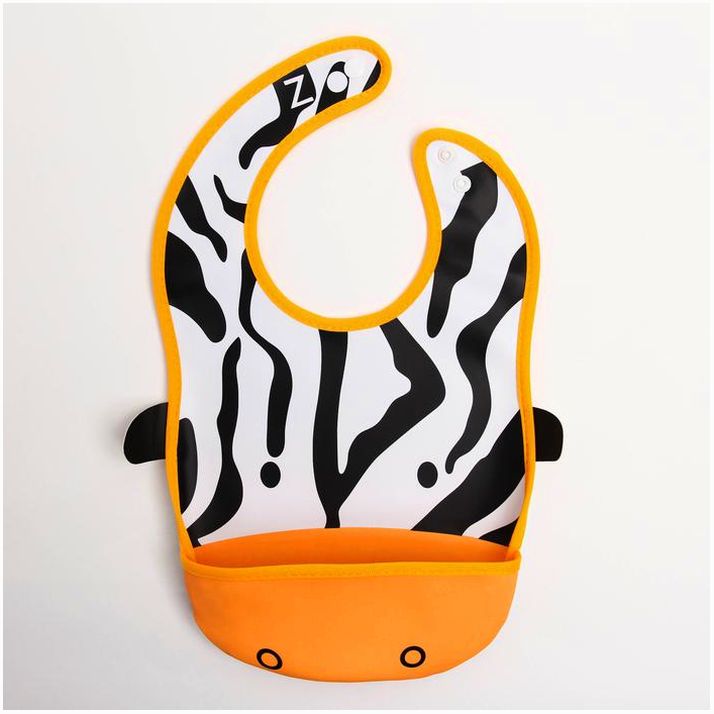 Нагрудник для кормления «Зебра» непромокаемый на кнопке, с карманом артикул анонс 1026887
