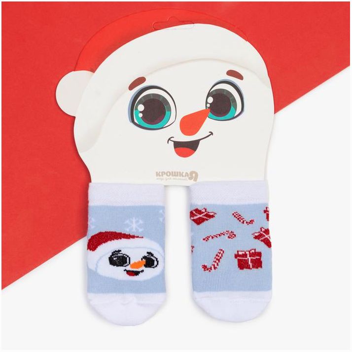 Набор новогодних детских носков Крошка Я «Снеговик», 2 пары, 6-8 см артикул анонс 9085190