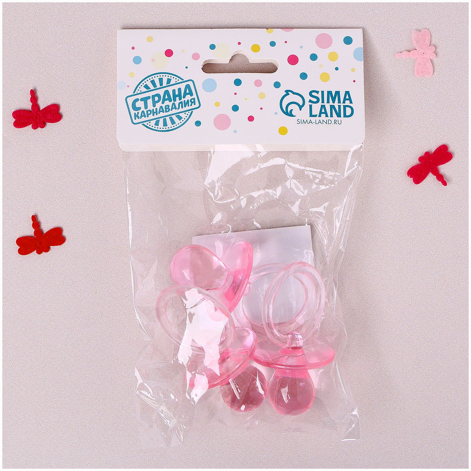 Картинка Набор для украшения «Пустышка», 6 см, набор 3 шт., цвет розовый (№9803699) от магазина Мир детей Товары для Новорожденных