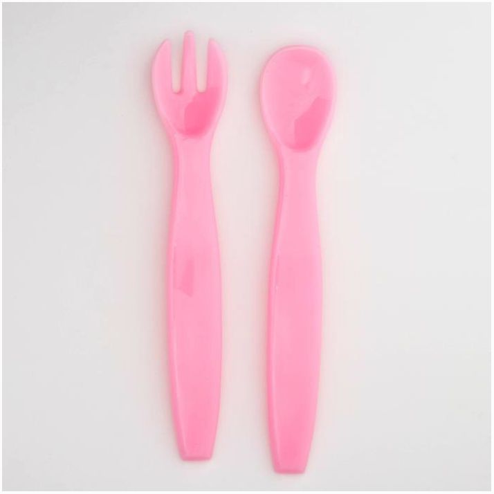 Столовые приборы , 2 пр: ложка, вилка, от 5 мес., цвет розовый артикул анонс 1886927