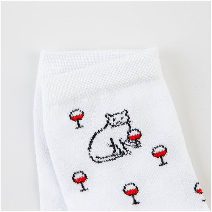 № 6850309 Носки женские «Киска с бокалом» цвет белый, размер 23-25