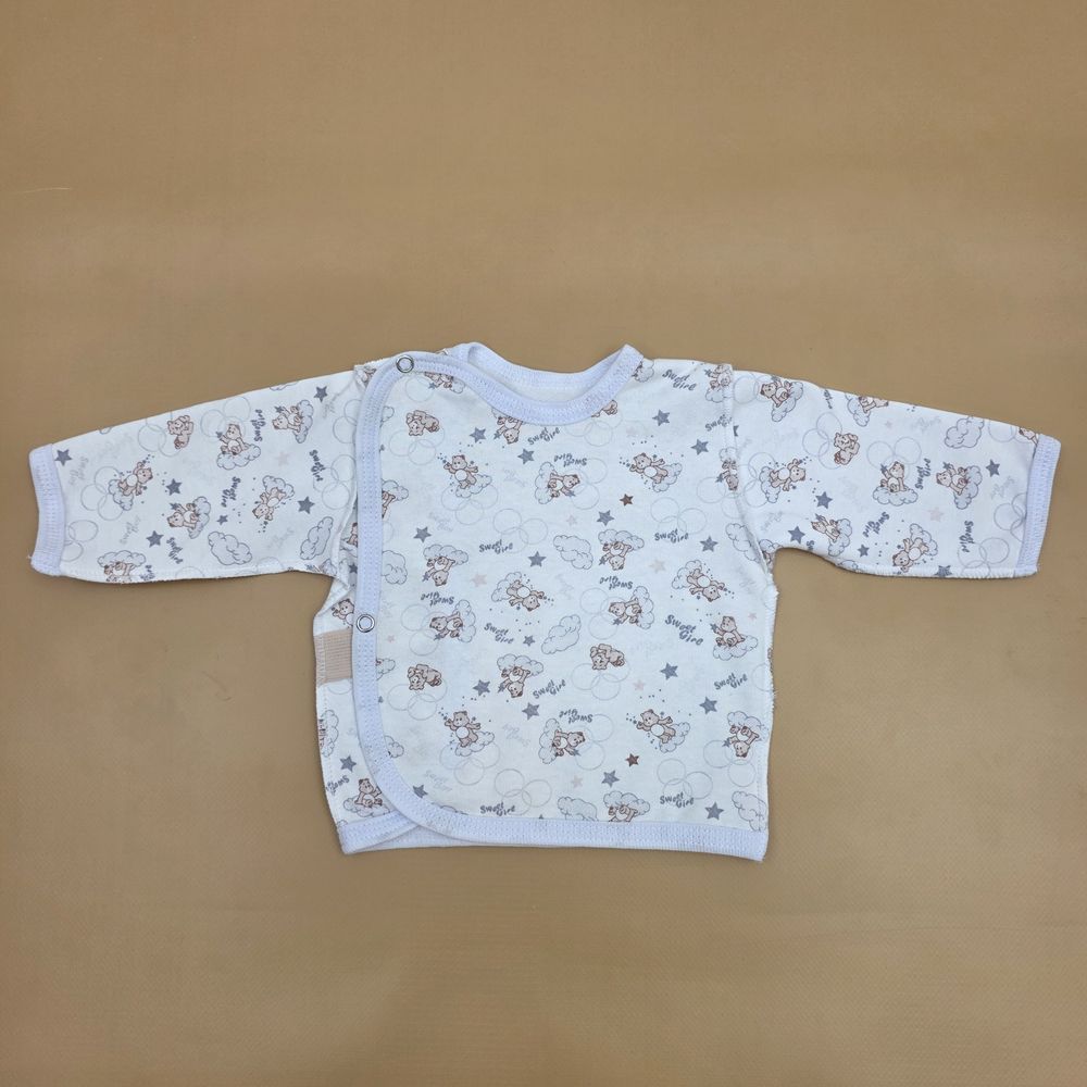 Распашонка №7 (футер, длинный рукав, кнопки на плече и сбоку, швы наружу) артикул анонс 15156-62МД