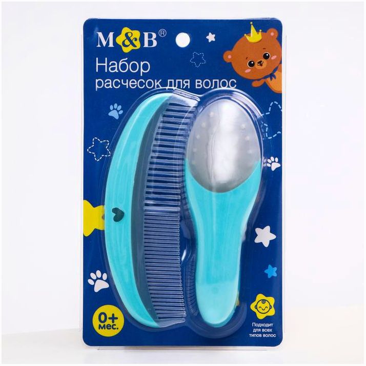 Картинка Набор для ухода за волосами «Мишка Принц», расческа и щетка, цвет бирюзовый (№5276668) от магазина Мир детей Товары для Новорожденных