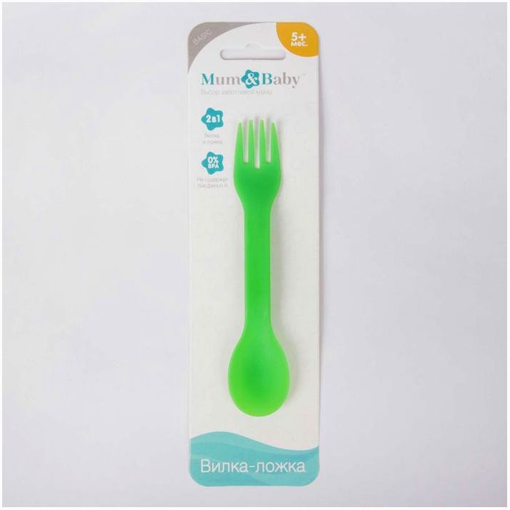 Картинка Ложка детская 2 в 1 «Вилка-ложка», от 5 мес., цвет зелёный (№2257244) от магазина Мир детей Товары для Новорожденных