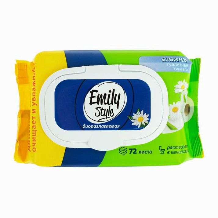 Влажная туалетная бумага Emily Style, растворяющаяся, с крышкой 72 шт артикул анонс 4921407