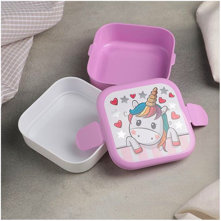 № 4738111 Контейнер для обеда «Единорог», 2 отделения, 400+400 мл, цвет розовый