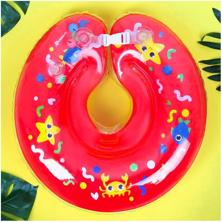 Круг детский на шею, для купания, «Давай купаться», от 1 мес, двухкамерный, с погремушками артикул анонс 3876328