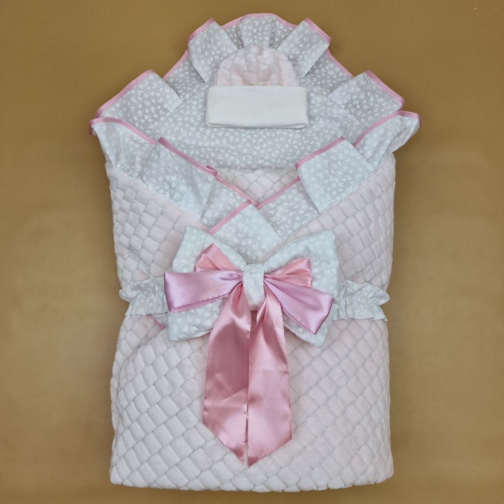 Комплект на выписку 3 пр: одеяло+шапочка+бант (двухсторонний) артикул анонс 1877в-1-2_у_15