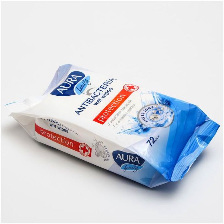 Картинка Влажные салфетки Aura family, антибактериальные, 72 шт. (№1454281) от магазина Мир детей Товары для Новорожденных
