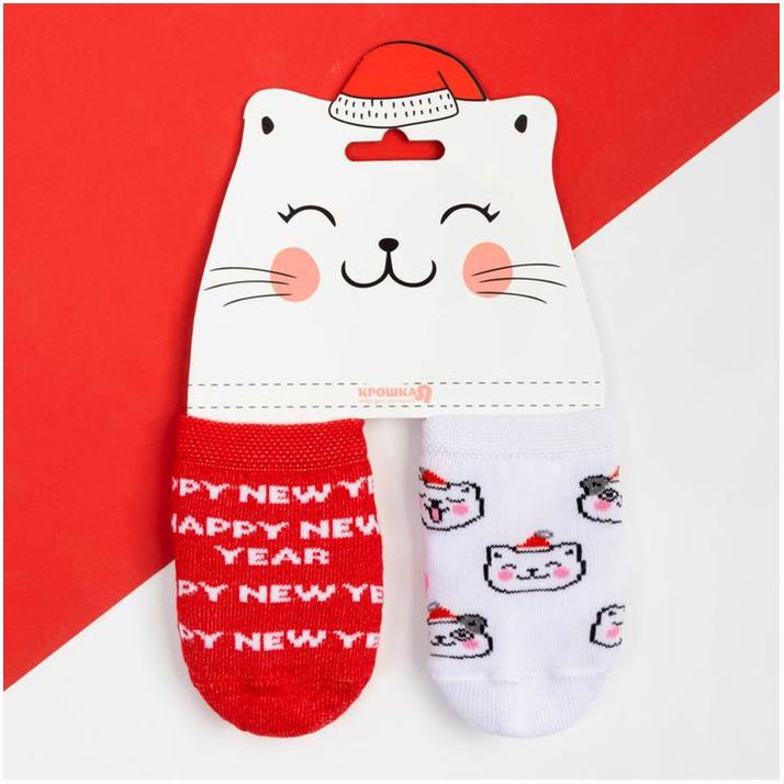 Набор новогодних детских носков Крошка Я «Киса», 2 пары, 6-8 см артикул анонс 7182778