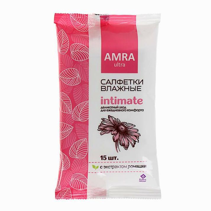 Влажные салфетки Amra, для интимной гигиены, женские, 15 шт. артикул анонс 740932