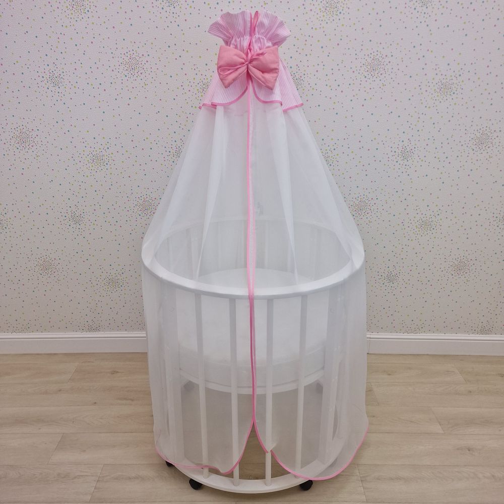 Балдахин с отделкой и оборкой с окантовкой (бязь/сеточка) + бант (бязь) артикул анонс 934_32