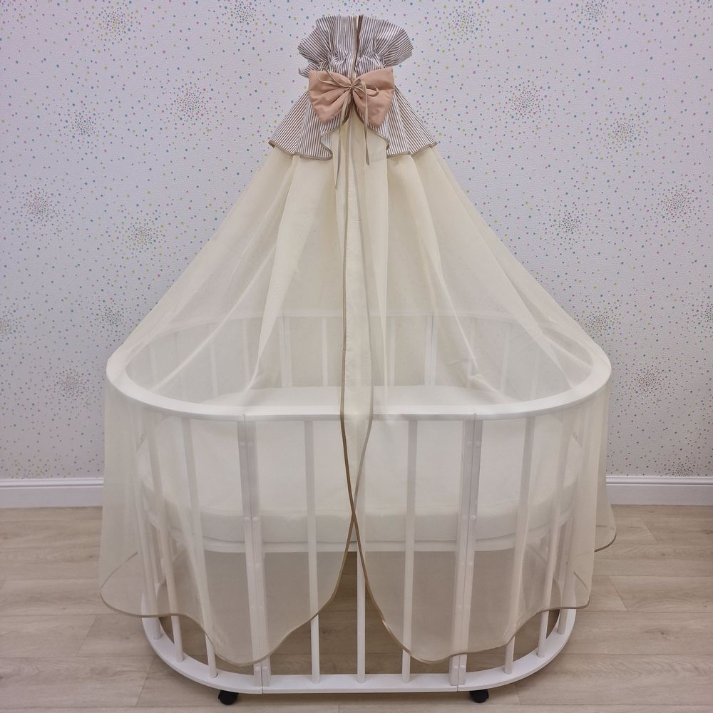 Балдахин с отделкой и оборкой с окантовкой (бязь/сеточка) + бант (бязь) артикул анонс 934_30