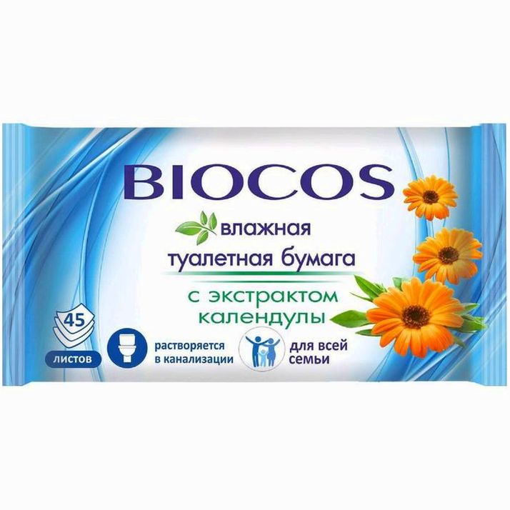 Влажная туалетная бумага BioCos, для всей семьи, 45 шт. артикул анонс 4289604