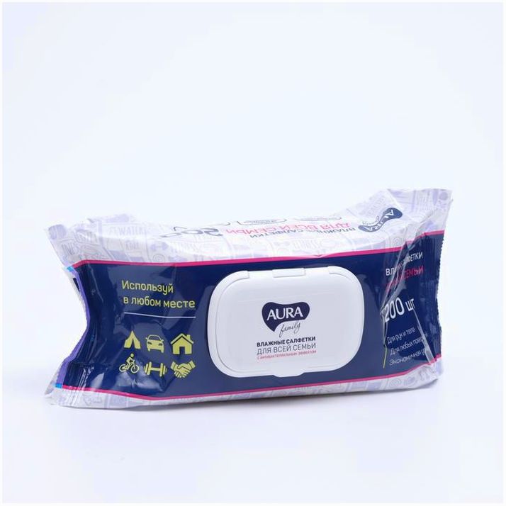 Влажные салфетки Aura Family, для всей семьи, 200 шт артикул анонс 3573176
