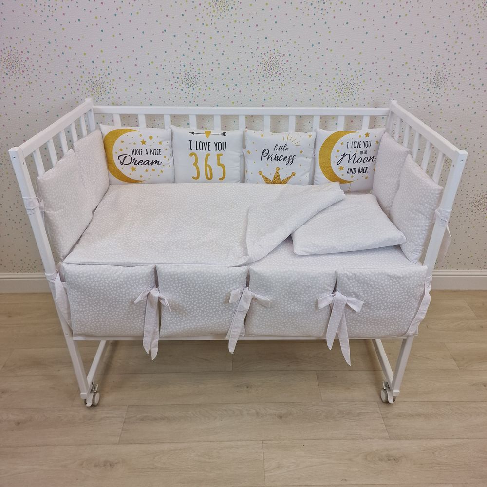 Картинка КПБ 17 пр "принт" (борт 4п+8 + одеяло + подушка + постельное белье (бязь/сатин) 12кв (№П207_4а8бб) цвета в ассортименте от магазина Мир детей Товары для Новорожденных