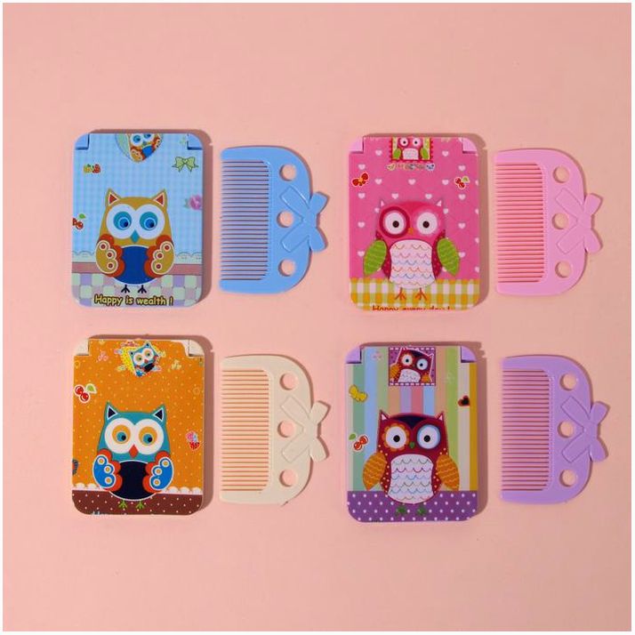 № 2785807 Зеркало складное «Совы», с расчёской, 9,5 ? 7,5 см, рисунок МИКС