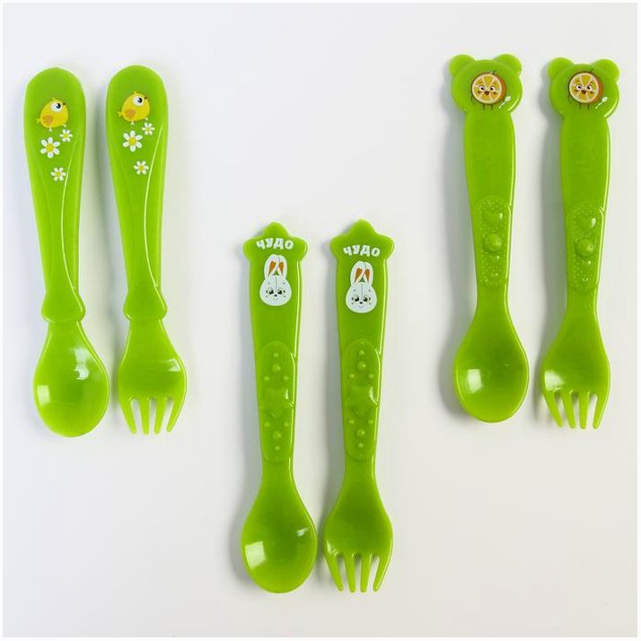 Набор для кормления: ложка и вилка «Для Малыша», от 5 мес., зеленый МИКС артикул анонс 4822602