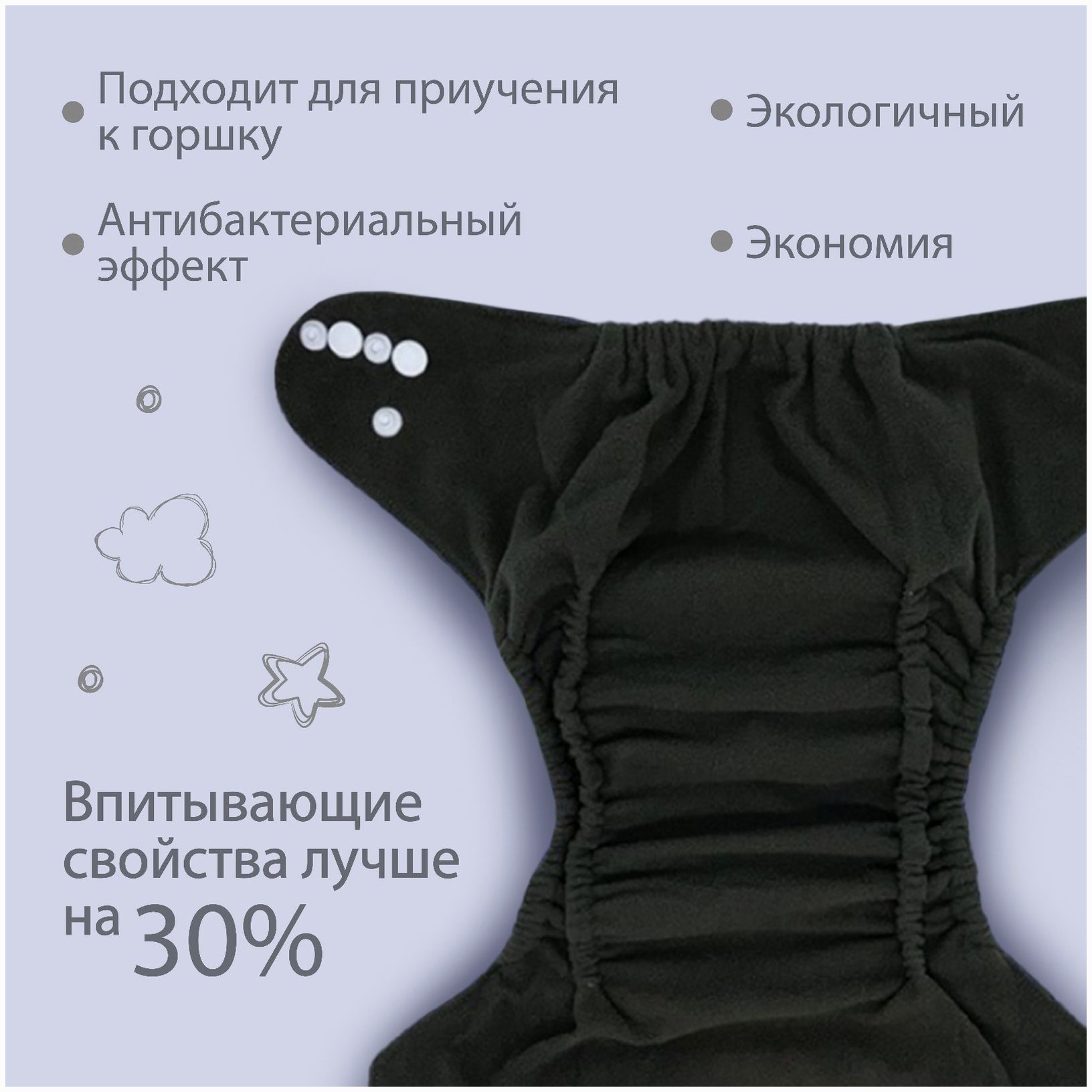 № 9524650 Трусики-подгузник, многоразовый, угольно-бамбуковая ткань, цвет оранжевый, от 0-36 мес.