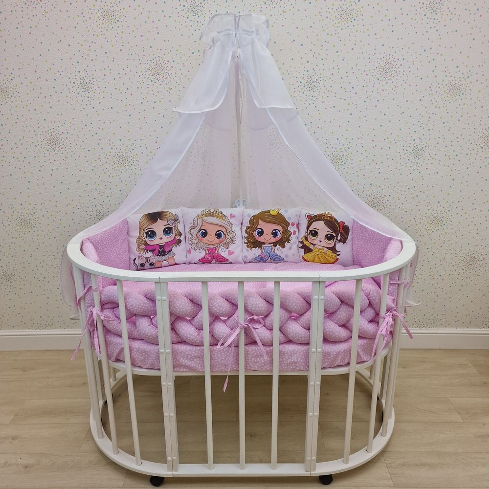 № 1163-0-1П КПБ 15 пр (балдахин + борт + пододеяльник + одеяло + наволочка + подушка + простынь (бязь) коса