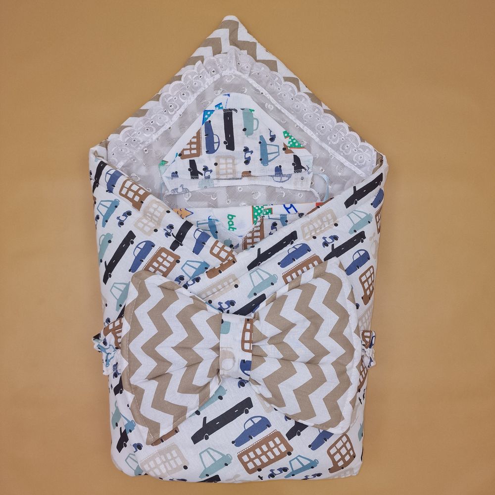 Комплект на выписку 7 пр: одеяло+уголок+пеленка+2 распашонки+чепчик+бант артикул анонс 1880б-2-1_о