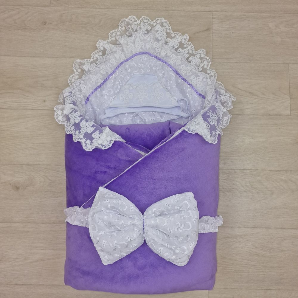 Комплект на выписку 4 пр: одеяло+уголок+чепчик+бант артикул анонс 1867в-0-2_к_18