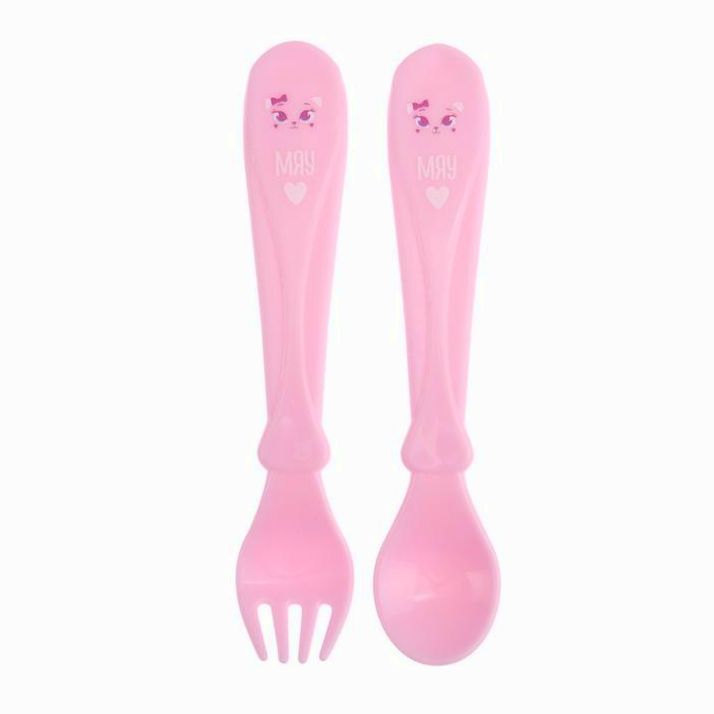 Столовые приборы «Кошечка Софи», 2 пр: ложка и вилка, от 5 мес., цвет розовый артикул анонс 2618968