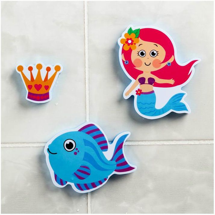 № 1874870 Наклейки в ванную из EVA «Наша русалочка» + сетка для хранения игрушек на присосках