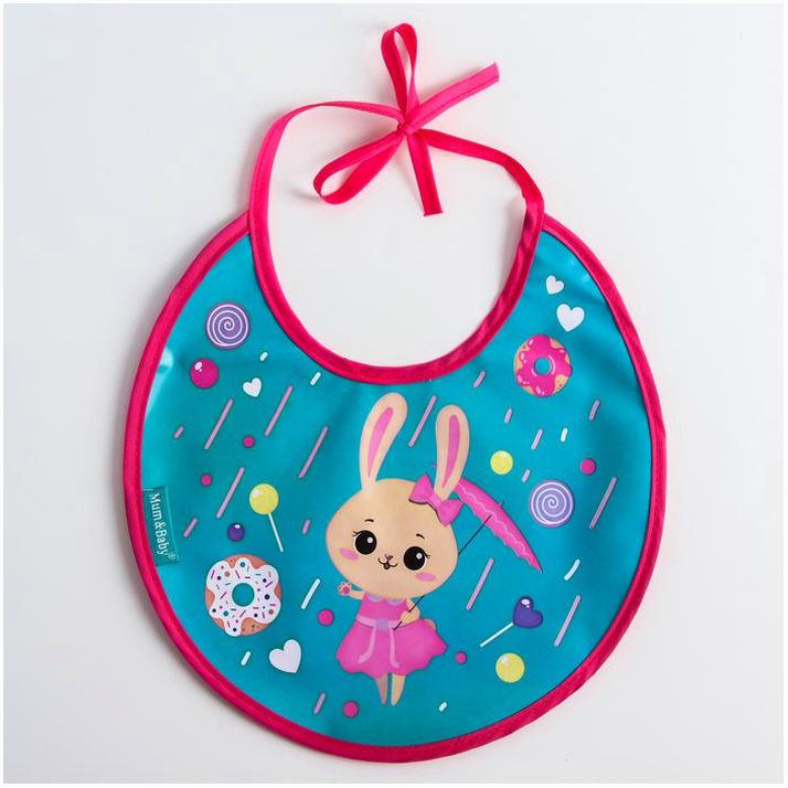 Нагрудник для кормления «Зайка» непромокаемый на завязках артикул анонс 5035222