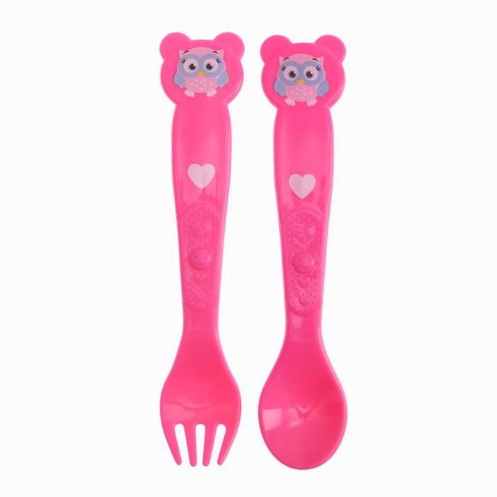 Столовые приборы «Совушка Лили», 2 пр: ложка и вилка, от 5 мес., цвет фуксия артикул анонс 2618973