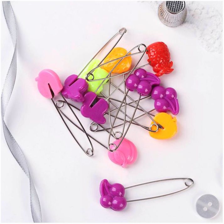 № 600400 Булавки английские «Фрукты», безопасные, 50 мм, 10 шт, цвет МИКС