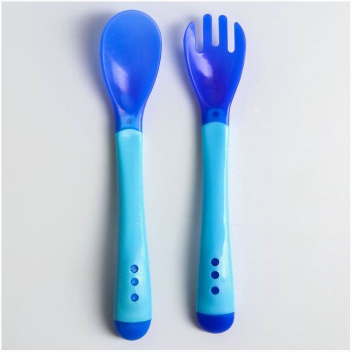 Картинка Набор приборов для кормления: термовилка и термоложка, 2 шт., цвет голубой (№3805556) от магазина Мир детей Товары для Новорожденных